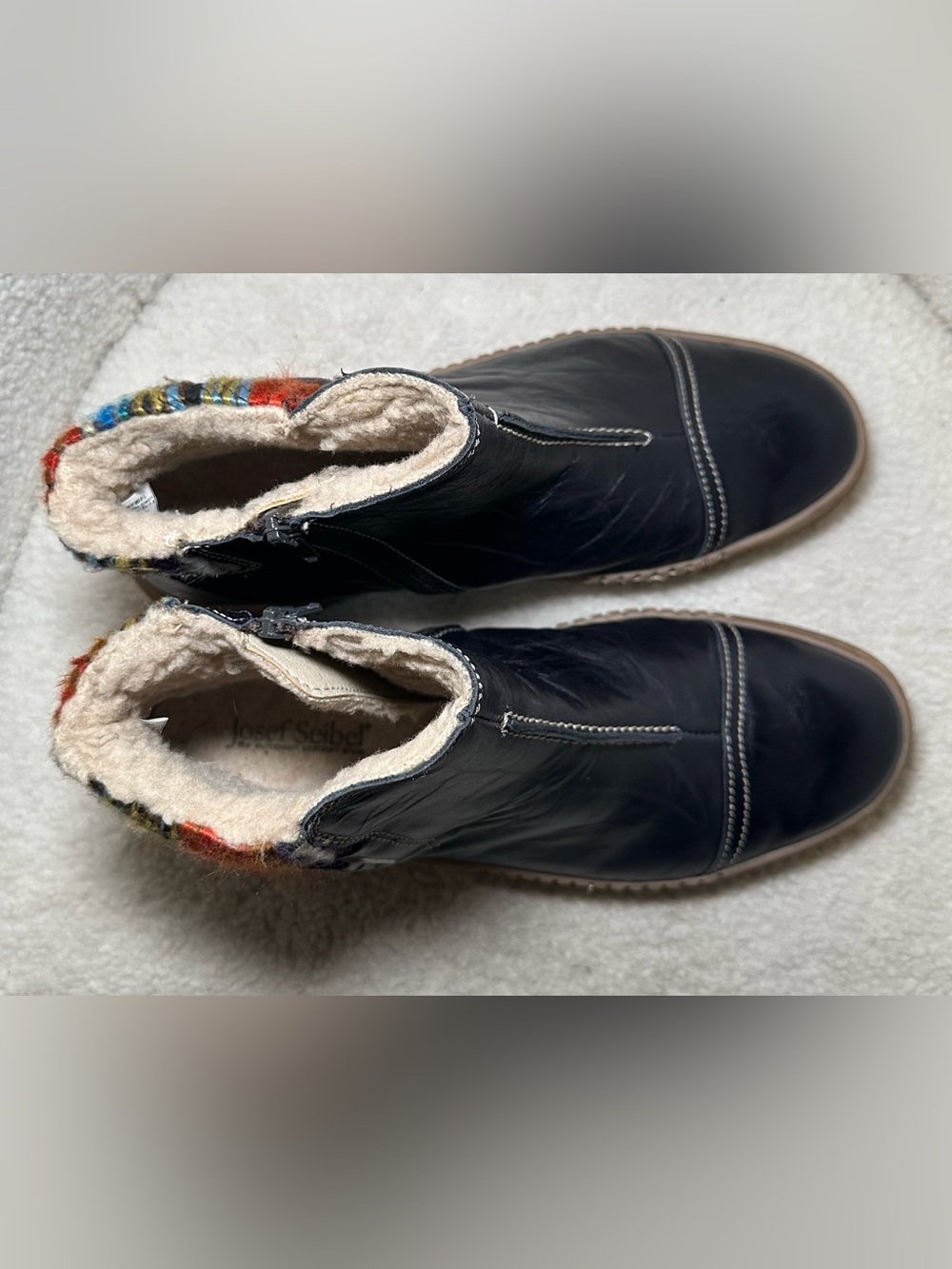 Josef Seibel Maren 07 Black Navy Leather Chelsea Ankle Boots Wool Cuff Winter 10 - Picture 11 of 13